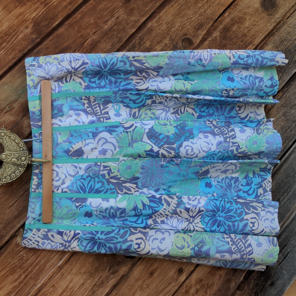 Sigrid Olsen lined cotton batik skirt green blue aqua 8